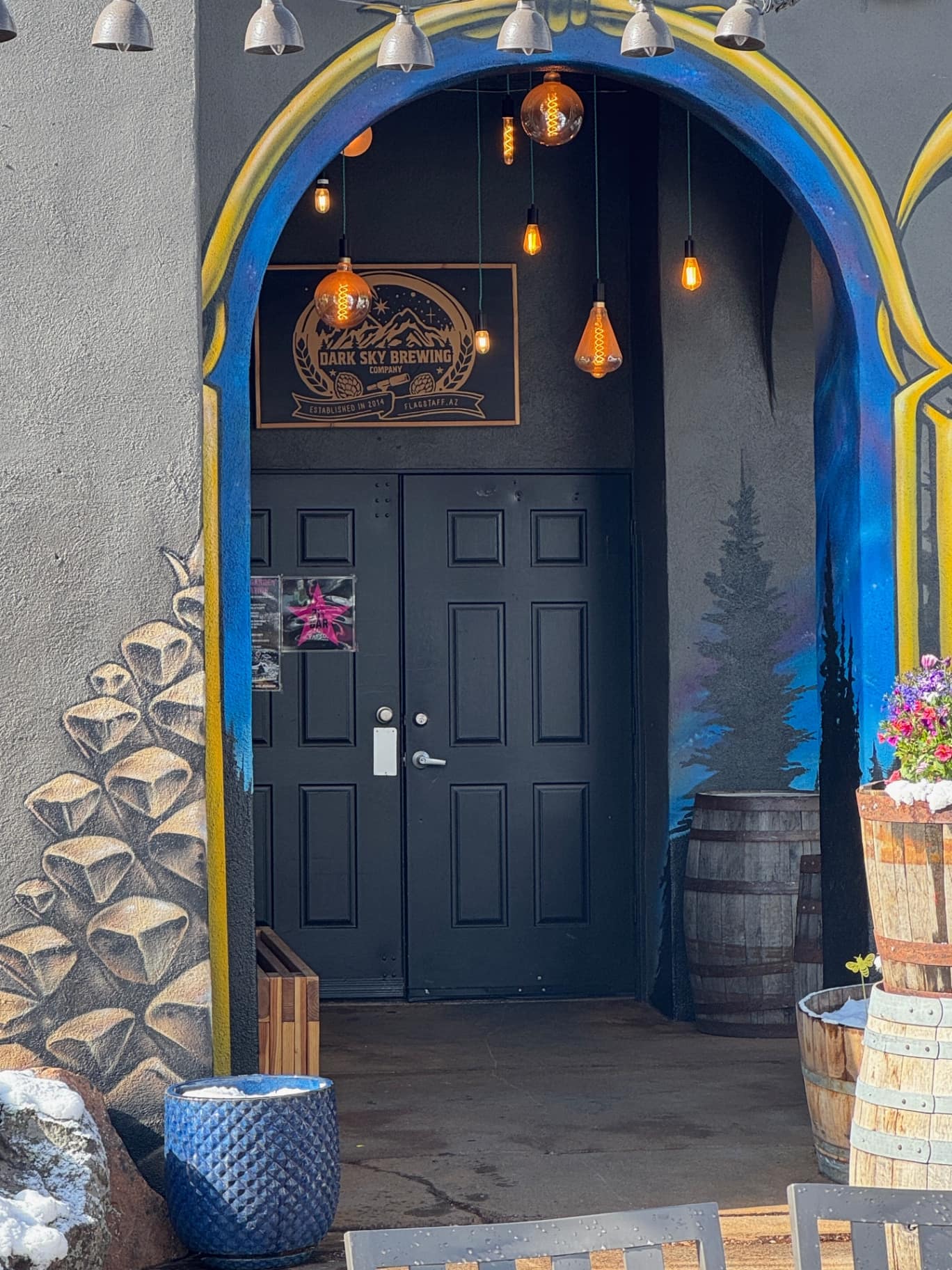 The Pine Cone + Spacemen by Sean Griffin, tatocaraveno, a mural in Historic Downtown Flagstaff